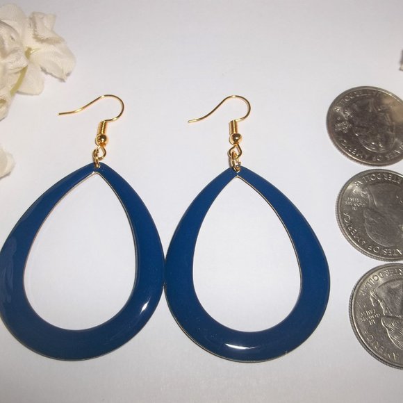 Big Gold & Blue Hoop Earrings Statement Big 6626 - Picture 2 of 8